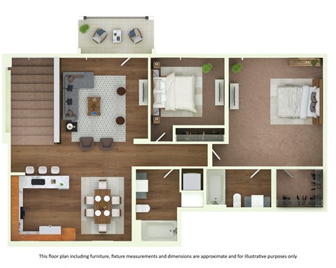 Floor plan for 2 beds, 2 baths, 1155 sqft